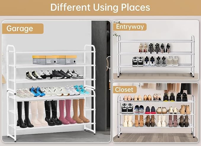 KEETDY 3-Tier Long Shoe Rack for Closet Metal Shoe Organizer for Entryway - Image 6