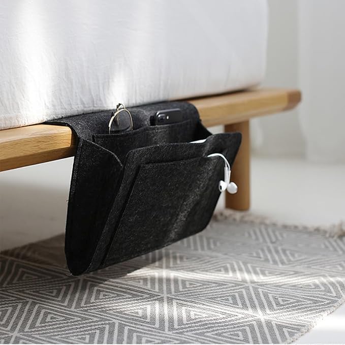 Bringsine 5 Pockets Bedside Caddy, Felt Bed Storage Organizer Hanging Bag Holder - Image 4