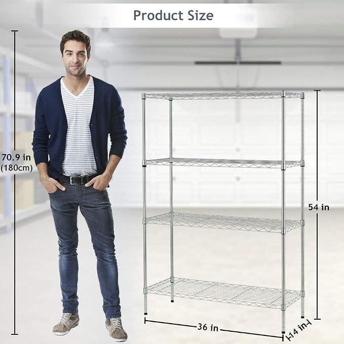 BestOffice 4-Storage Shelves Metal Garage Shelving Wire Shelf Organizer Shelving - Image 3