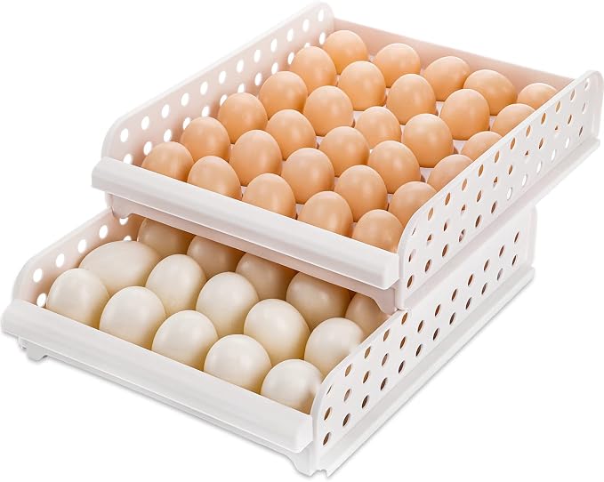 DEAYOU 60 Egg Drawer for Refrigerator, 2-Layer Stackable Egg Holder Storage by DEAYOU