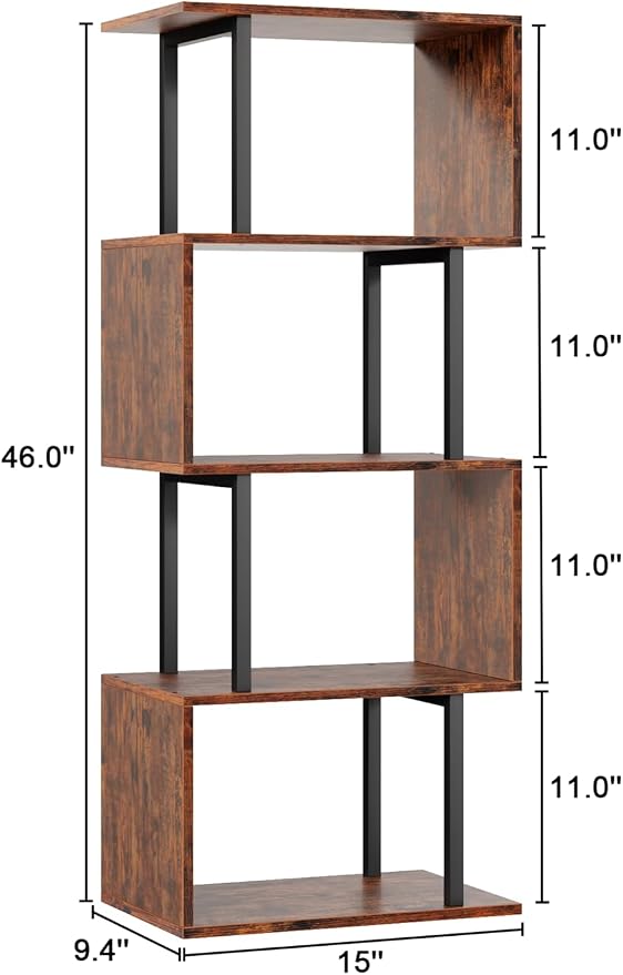 Furologee 5 Tier Bookshelf, S Shaped Geometric Bookcase, Narrow Freestanding - Image 3