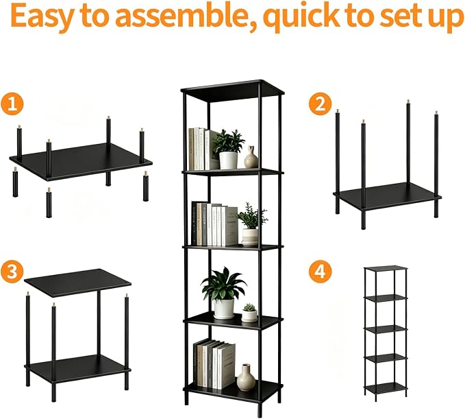 5 Tier Corner Bookshelf, Wooden Standing Shelf Unit - Image 4