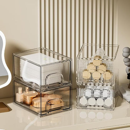 ZHIAI 4 Pack Clear Stackable Storage Drawer, Acrylic Drawer, Cosmetic Organizer - Image 5