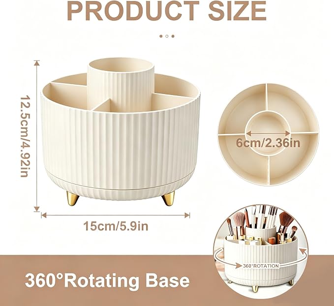 360°Rotating Makeup Brush Holder Organizer, Spinning Skincare Storage Carousel - Image 2