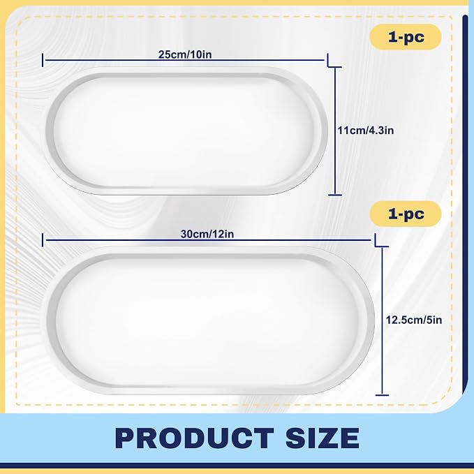 2 Pieces Silicone Shatterproof Bathroom Vanity Tray, 9.8" & 11.8" Oval White - Image 2