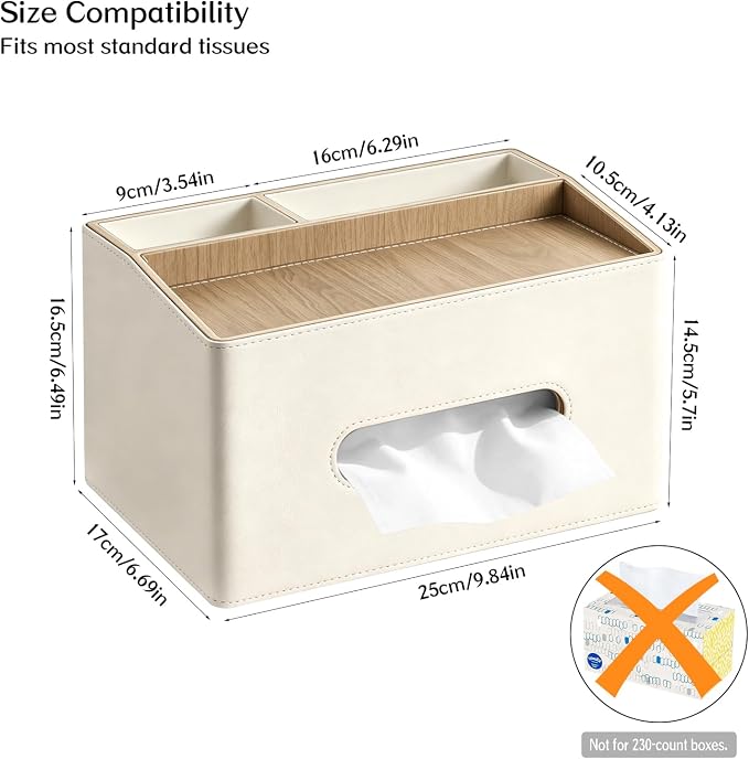 PU Leather Tissue Box Holder Rectangle, Facial Tissue Cover - Image 3
