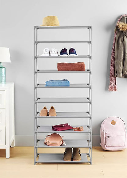 Whitmor Spacemaker 10 Tier Shoe Rack Tower, Tall Metal & Fabric Shoe Shelf - Image 2
