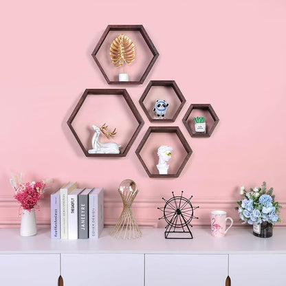 Hexagon Shelves, Floating Wall Shelf, Honeycomb Octagon Cube Shelves Wood | - Image 2