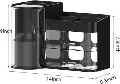 Makeup Organizer with Rotating Brush Holder Cosmetic Organizer with Drawers - Image 3