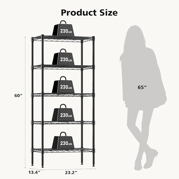 HealSmart 5-Tier Metal Wire Storage Shelves, Adjustable Standing Storage Rack - Image 2