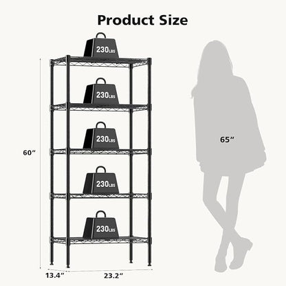 HealSmart 5-Tier Metal Wire Storage Shelves, Adjustable Standing Storage Rack - Image 2