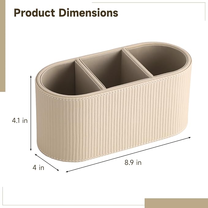 OMISTAR 3-Compartment PU Leather Pen Holder, Desk Organizer Stylish Bedside - Image 5