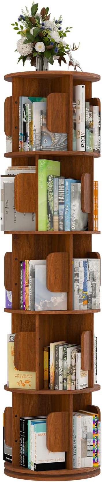 5-Tier 360° Rotating Bookshelf, Round Floor Standing Bookcase - Image 8