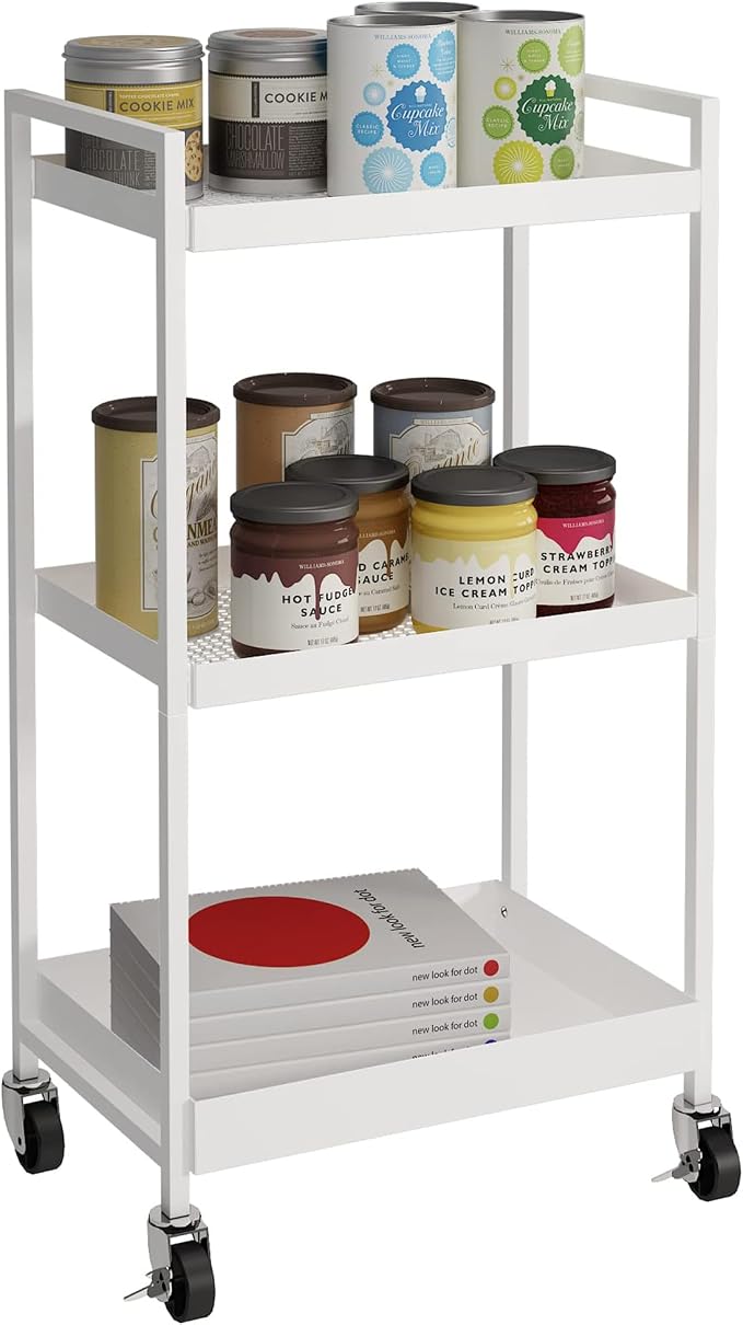 3-Tier Metal Utility Rolling Cart, Heavy Duty Multifunction Rectangular Cart by Elitehouse
