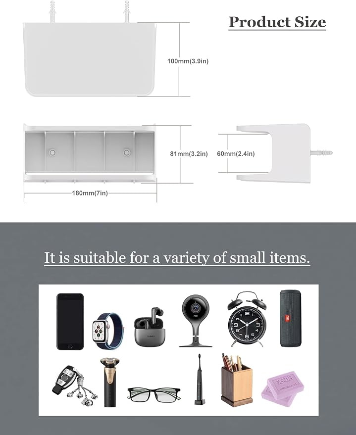 2-Shelf Bedside Shelf Organizer, Modern/Contemporary Style, Wall Mount - Image 3