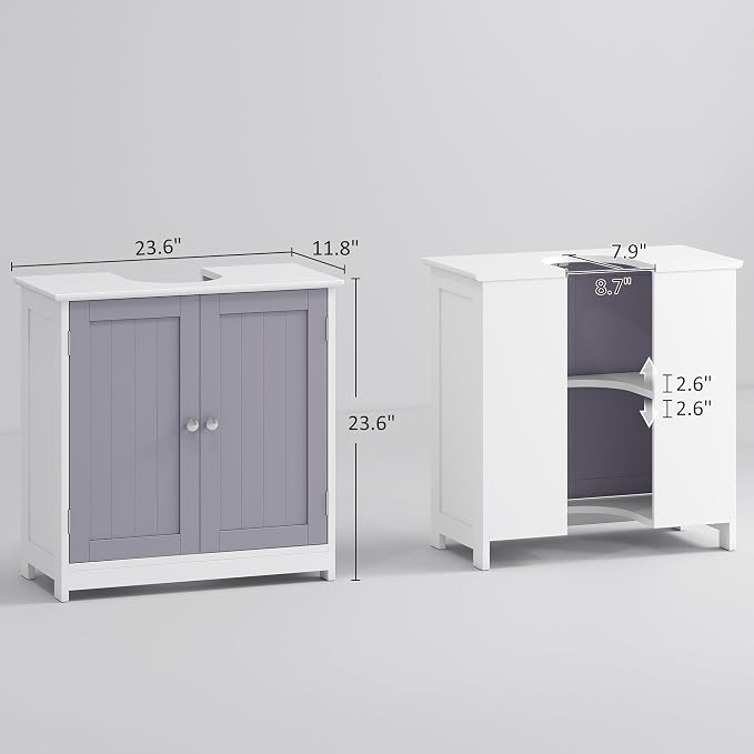 kleankin 23.5" Pedestal Sink Storage Cabinet, Freestanding Bathroom Under Sink - Image 3