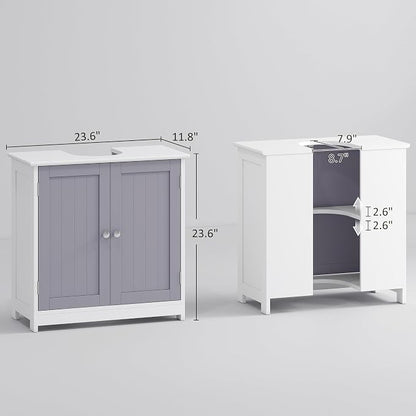 kleankin 23.5" Pedestal Sink Storage Cabinet, Freestanding Bathroom Under Sink - Image 3