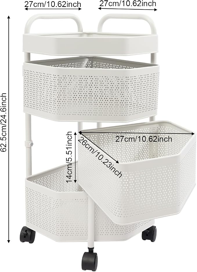 Rotating Storage Shelves, 3-Tier Removable Basket Shelf Organizer Metal Storage - Image 3