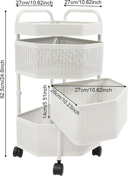 Rotating Storage Shelves, 3-Tier Removable Basket Shelf Organizer Metal Storage - Image 3