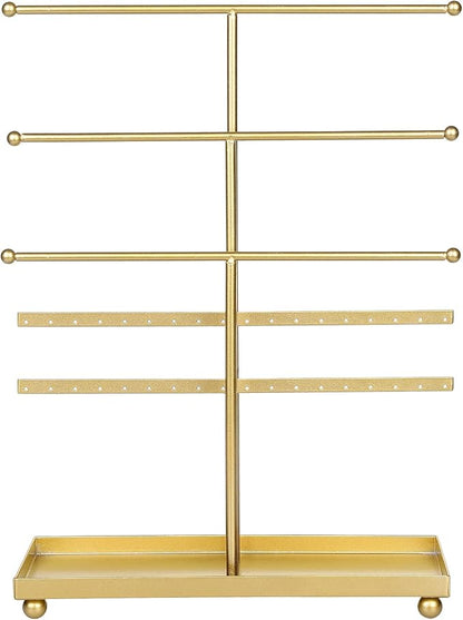 MyGift 5-Tier Gold Metal Jewelry Organizer Stand - Image 7