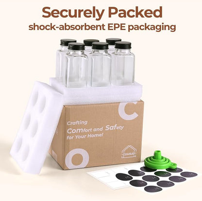 ComSaf Glass Spice Jars with with Labels 8 oz 6 Pack Square | Empty Containers - Image 8