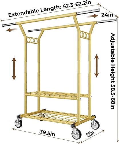 HYSEYY Heavy Duty Clothes Rack, Rolling Clothing Racks - Image 6