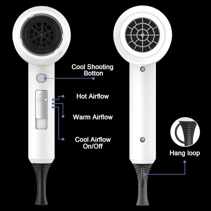 slopehill Professional Ionic Hair Dryer, Powerful 1800W Fast Drying Low Noise - Image 4