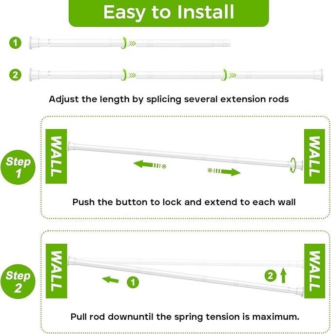 White Shower Curtain Rod 32 to 62 Inches Adjustable, 7/8 Inch Diameter Heavy - Image 2