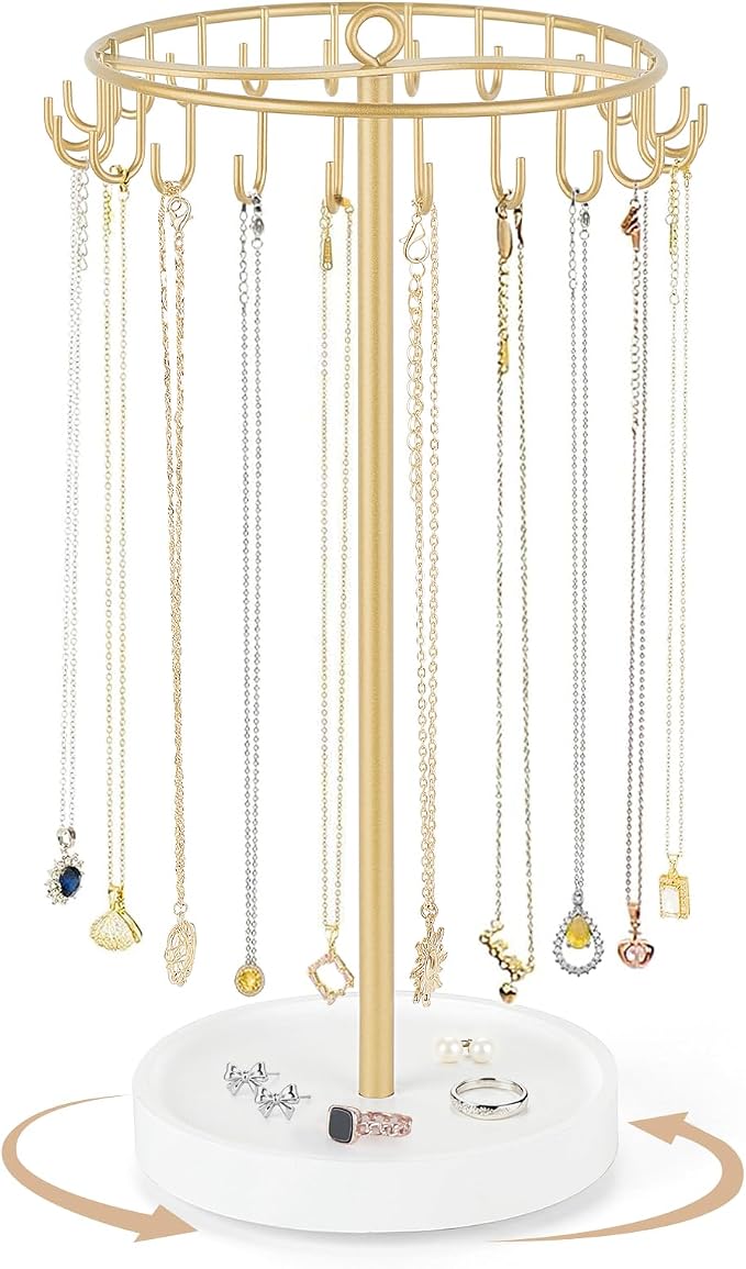 Mkono Rotating Necklace Holder, 22 Hooks Hanging, Storage by Mkono