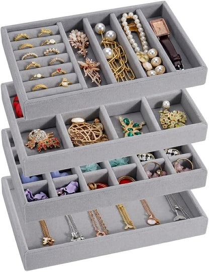 Velvet Jewelry Drawer Organizer – Four-Piece Stackable Jewelry Tray Set by wowewk