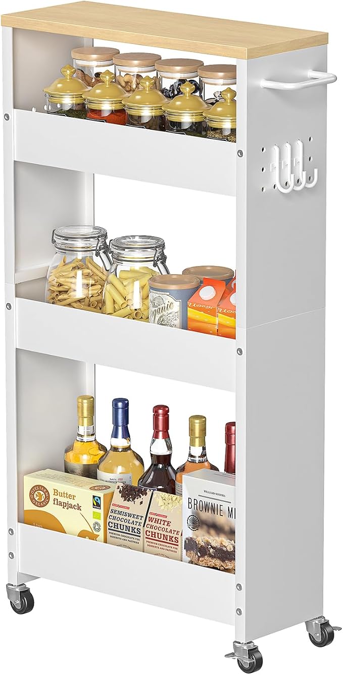 Slim Storage Cart, 4-Tier Kitchen Rolling Cart Narrow Storage Cabinet by CHLORYARD