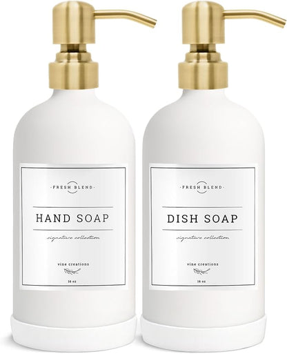Vine Creations White Glass Soap Dispenser, 2 Pack Kitchen Soap Dispenser Set by VineCreations