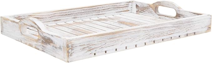 MyGift Shabby Chic Whitewashed Wood Breakfast Serving Tray - Image 5