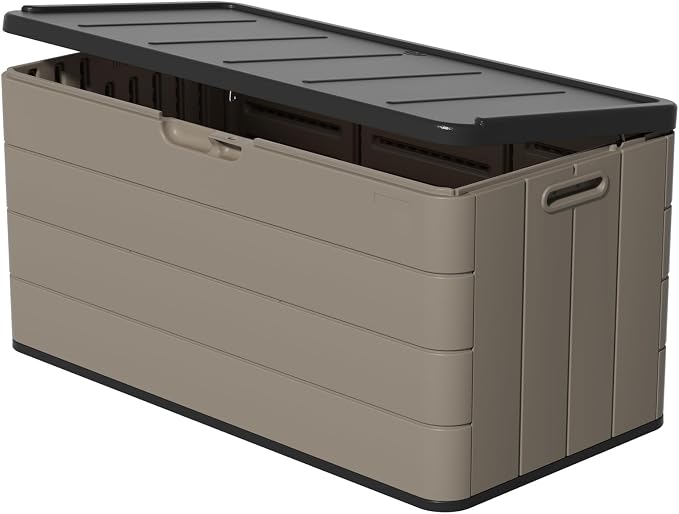 ZZM 110 Gallon Lockable Resin Deck Box, Waterproof Outdoor Storage Box by ZZM
