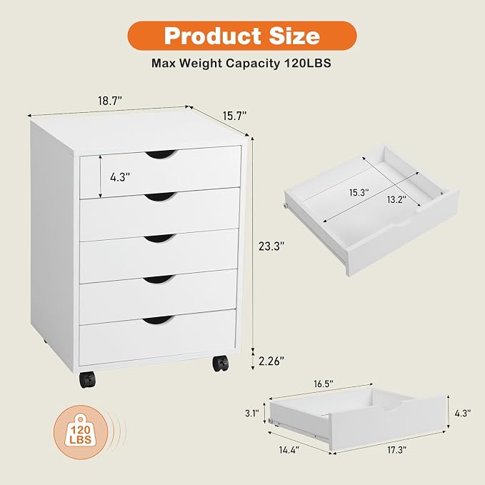 Elevon 5 Drawer Chest, Storage Cabinets Wooden Mobile Cabinet - Image 3