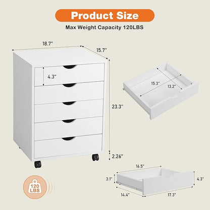Elevon 5 Drawer Chest, Storage Cabinets Wooden Mobile Cabinet - Image 3