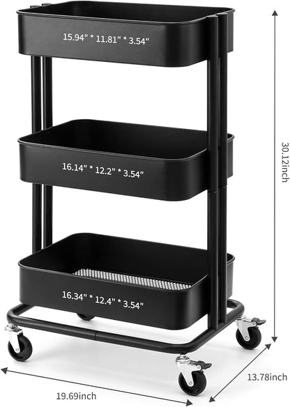 3 Tier Rolling Cart Metal Heavy Duty Utility Cart - Image 2