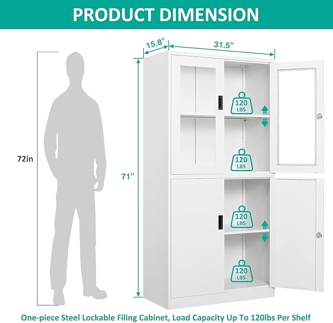 SISESOL Storage Cabinet with Glass Doors and Shelves, Freestanding Kitchen - Image 4