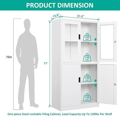 SISESOL Storage Cabinet with Glass Doors and Shelves, Freestanding Kitchen - Image 4
