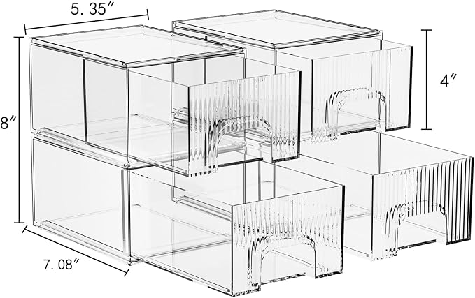 ZHIAI 4 Pack Clear Stackable Storage Drawer, Acrylic Drawer, Cosmetic Organizer - Image 2