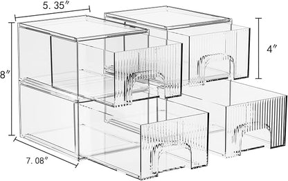 ZHIAI 4 Pack Clear Stackable Storage Drawer, Acrylic Drawer, Cosmetic Organizer - Image 2