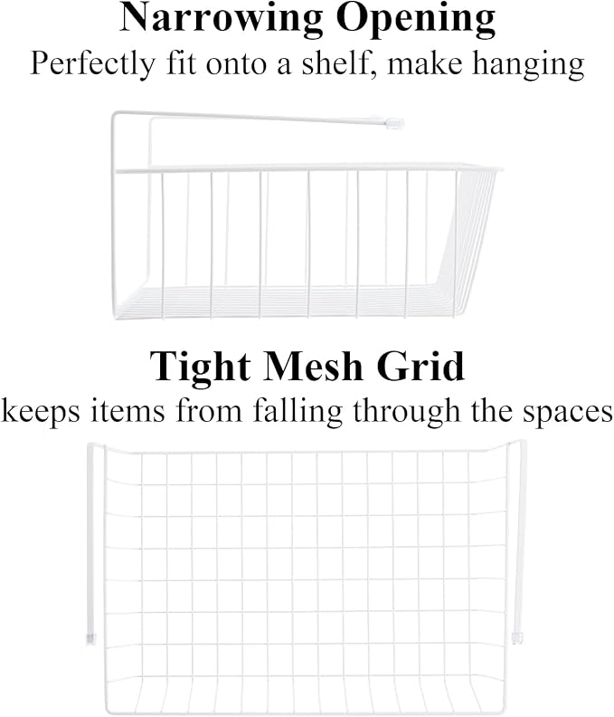 Tebery 4 Pack White Under Shelf Wire Basket Hanging Storage Baskets, Under - Image 5
