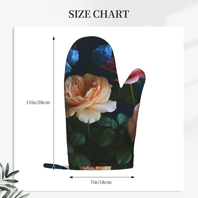 Garden Roses Print Oven Mitts Set of 2, Heat Resistant Silicone Oven Mittens - Image 4