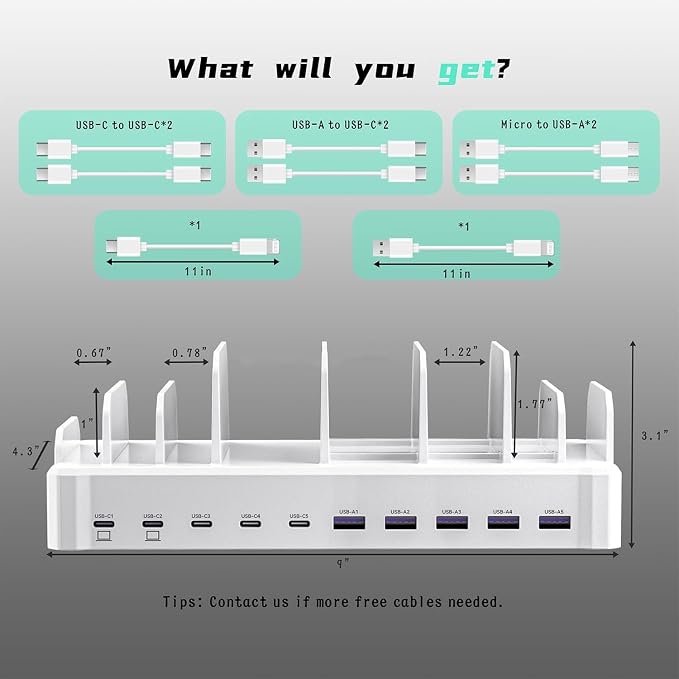 320W Charging Station for Multiple Devices, Zobirez 10-Port USB C Fast Charger - Image 7