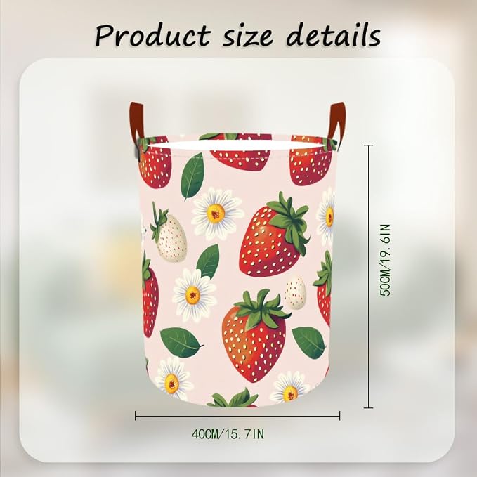 Laundry Baskets 15.7x19.7 Inch Large Strawberry Daisy Design Collapsible - Image 3