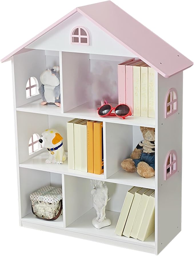 Wooden Dollhouse Bookshelf 4-Tier Kids Bookcase, Toy Storage Organizer & - Image 9