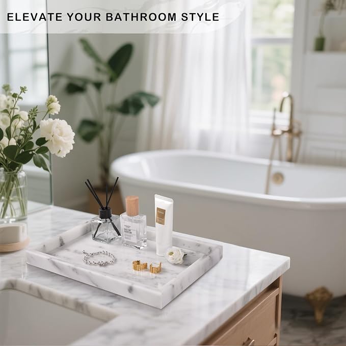 Bathroom Tray for Countertop, Marble Perfume Tray for Dresser Organizer - Image 7