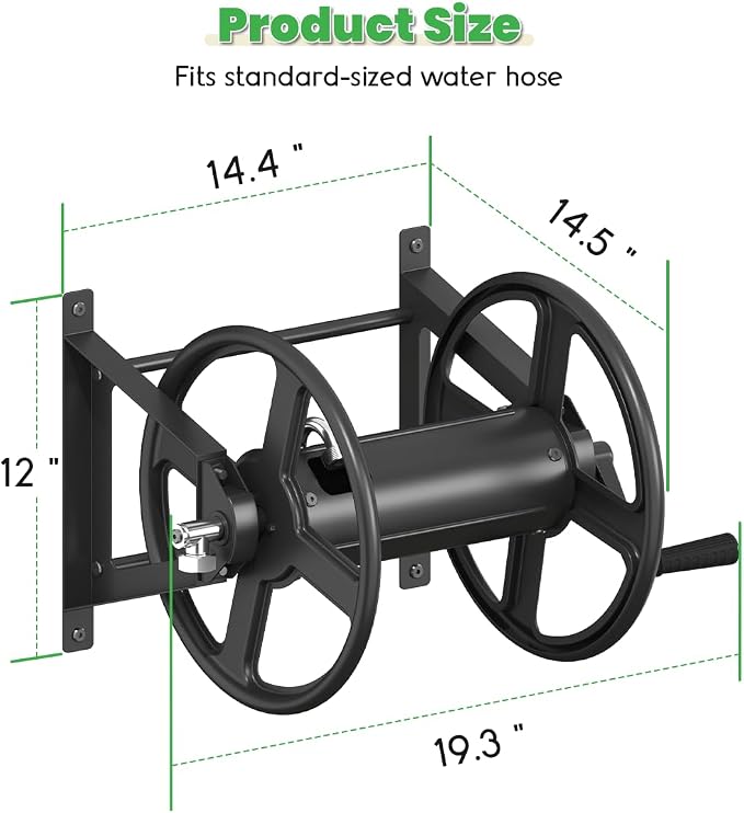 Garden Hose Reel Wall Mounted, Heavy-Duty Water Hose Holder Winder - Image 3