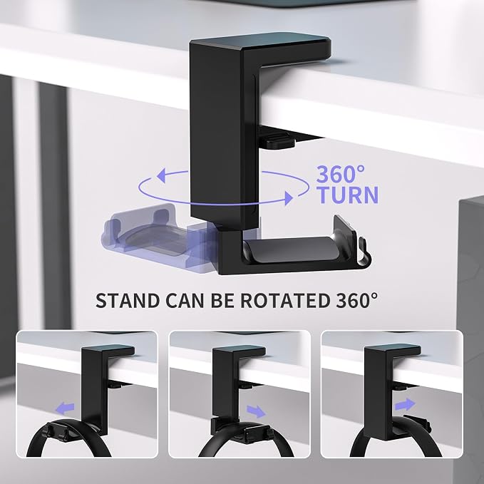 Adjustable Headphone Stand Desk-Sided Clamp Headphone Hanger - Image 4