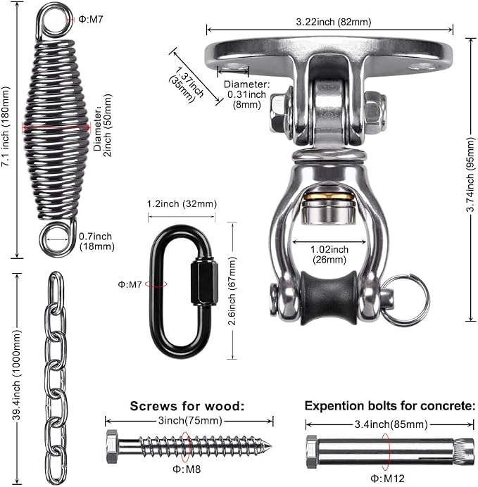 SELEWARE Hammock Chair Hanging Kit, Bearing Swing Hanger w/Spring & Chain | - Image 7
